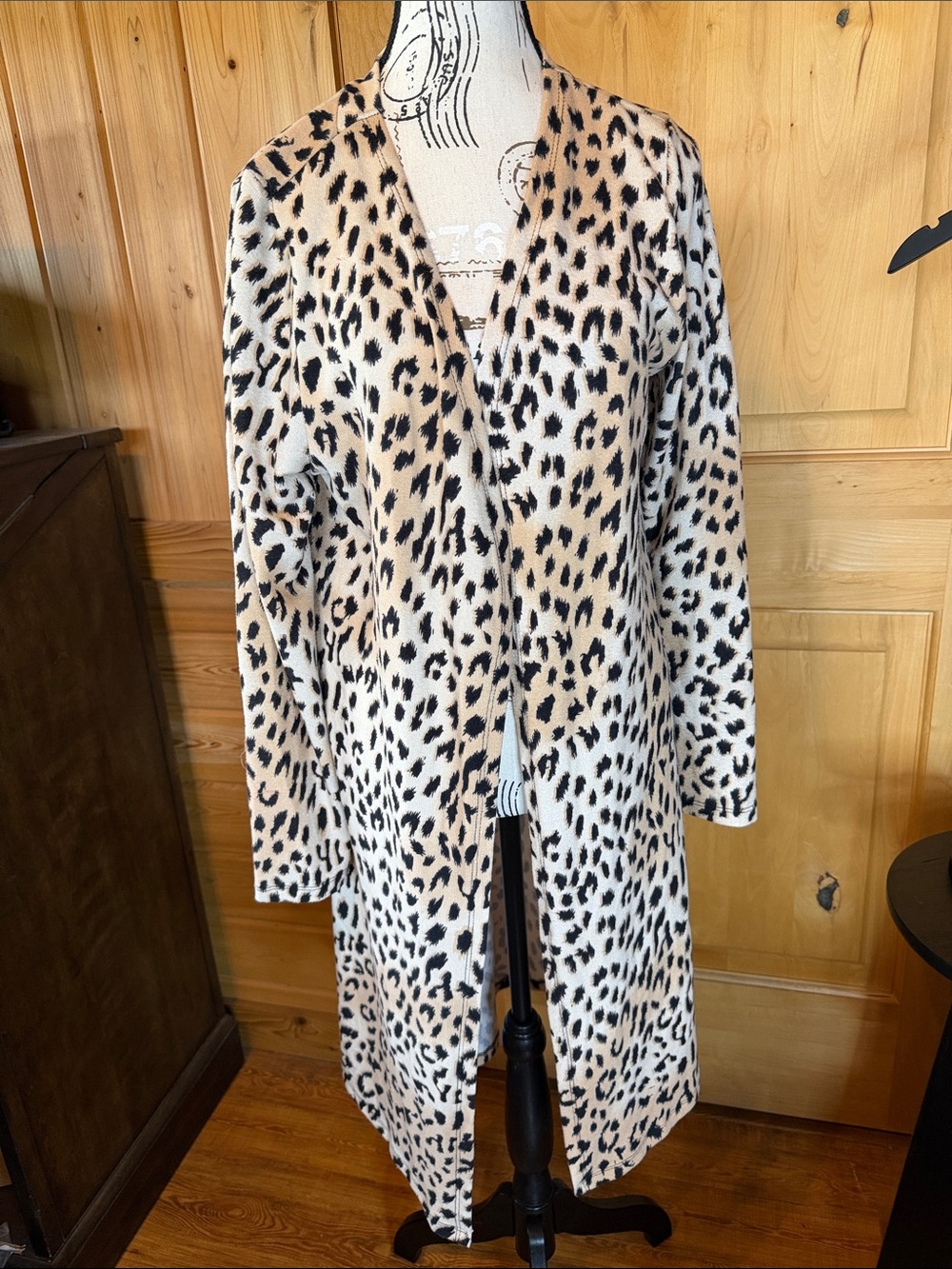 Leopard Print Open Front Duster - Cream & Black